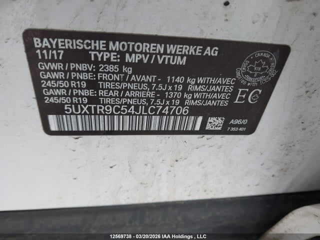 5UXTR9C54JLC74706 BMW X3 Xdrive30i