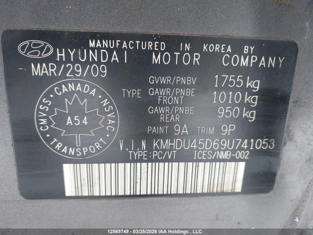 Продаж на аукціоні авто 2009 Hyundai Elantra, vin: KMHDU45D69U741053, номер лоту: 12569749
