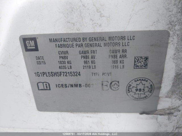 Продаж на аукціоні авто 2015 Chevrolet Cruze Ls, vin: 1G1PL5SH5F7215324, номер лоту: 12569751