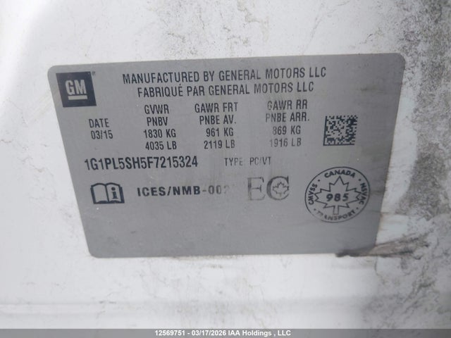 Продаж на аукціоні авто 2015 Chevrolet Cruze Ls, vin: 1G1PL5SH5F7215324, номер лоту: 12569751