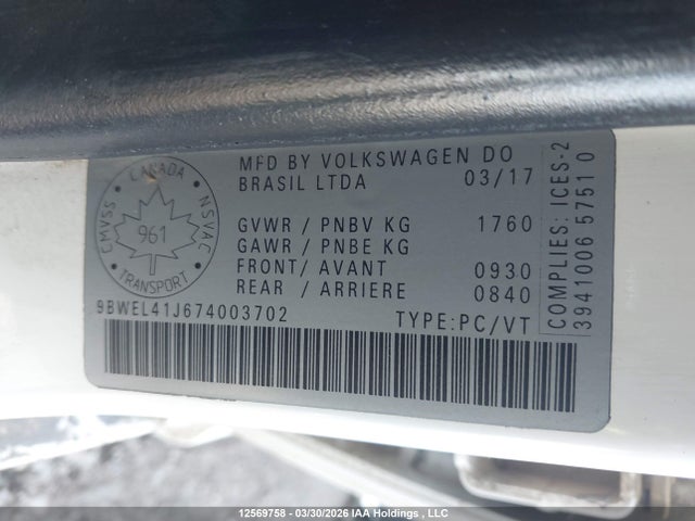 12569758 :رقم المزاد ، 9BWEL41J674003702 vin ، 2007 Volkswagen City Golf مزاد بيع