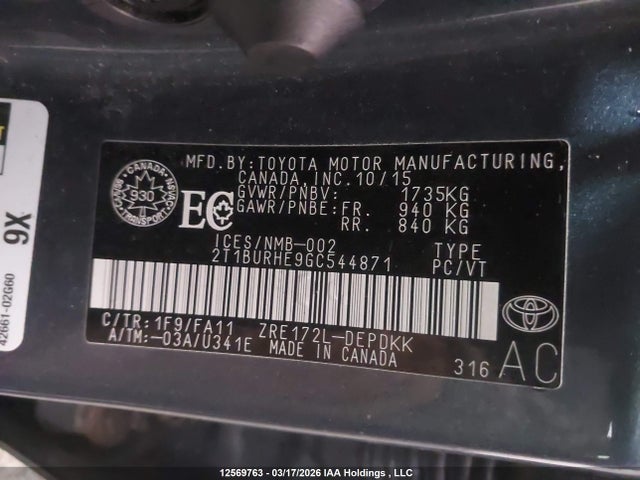 2T1BURHE9GC544871 Toyota COROLLA CE