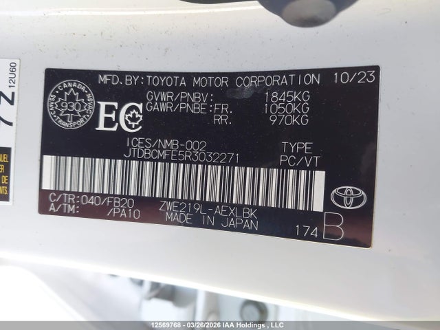 JTDBCMFE5R3032271 Toyota Corolla