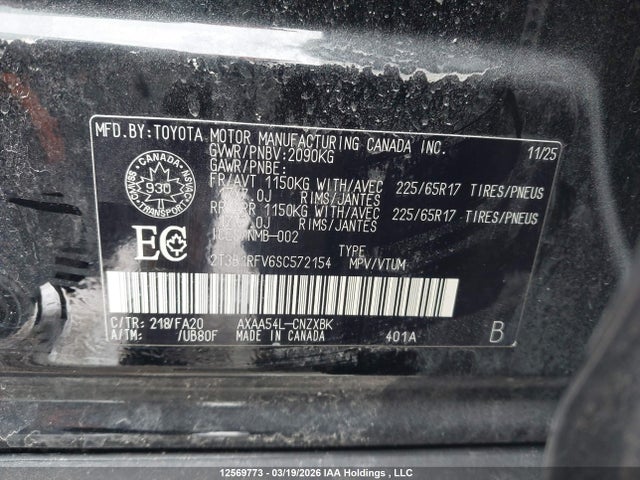Aukcja sprzedaży 2025 Toyota Rav4 Le, vin: 2T3B1RFV6SC572154, numer aukcji: 12569773