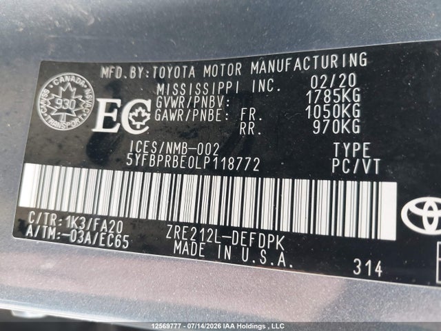 Toyota COROLLA L 2020 5YFBPRBE0LP118772 Image 19