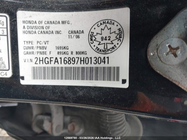 Aukcja sprzedaży 2007 Honda Civic Ex 4dr, vin: 2HGFA16897H013041, numer aukcji: 12569780