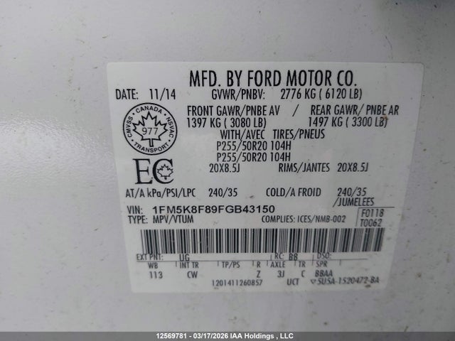 Продаж на аукціоні авто 2015 Ford Explorer Limited, vin: 1FM5K8F89FGB43150, номер лоту: 12569781