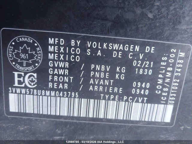 3VWW57BU8MM043795 Volkswagen Jetta