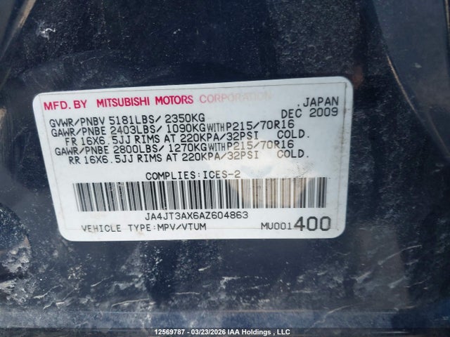 Aukcja sprzedaży 2010 Mitsubishi Outlander Xls, vin: JA4JT3AX6AZ604863, numer aukcji: 12569787