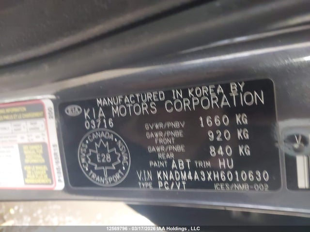 12569796 :رقم المزاد ، KNADM4A3XH6010630 vin ، 2017 Kia Rio Lx مزاد بيع