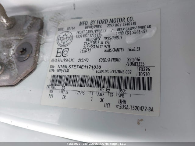 NM0LS7E74E1171838 Ford Transit Connect Xl