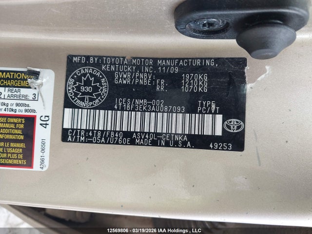 12569806 :رقم المزاد ، 4T1BF3EK3AU087093 vin ، 2010 Toyota Camry Se/le/xle مزاد بيع
