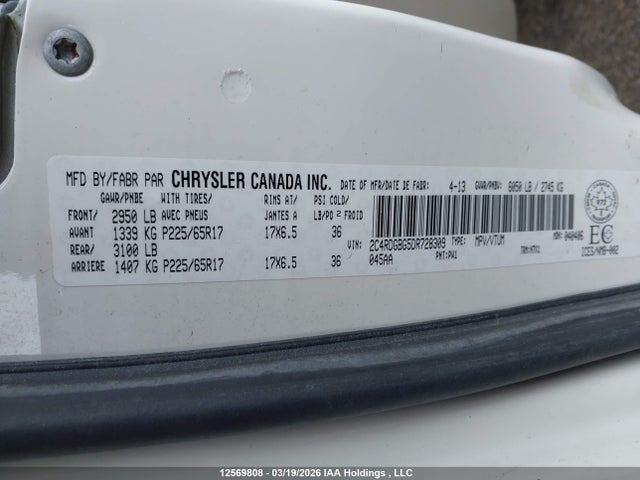 12569808 :رقم المزاد ، 2C4RDGBG5DR728309 vin ، 2013 Dodge Grand Caravan مزاد بيع