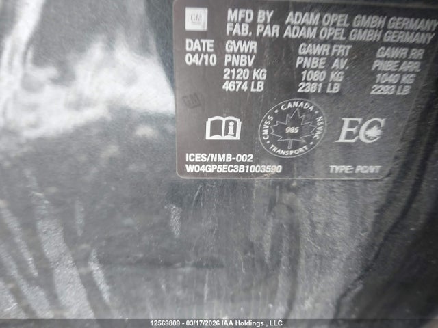 Aukcja sprzedaży 2011 Buick Regal Cxl, vin: W04GP5EC3B1003590, numer aukcji: 12569809