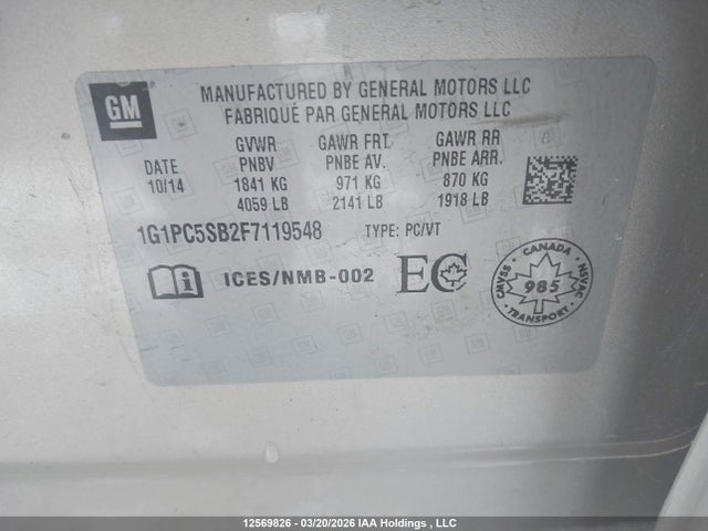 Продаж на аукціоні авто 2015 Chevrolet Cruze, vin: 1G1PC5SB2F7119548, номер лоту: 12569826