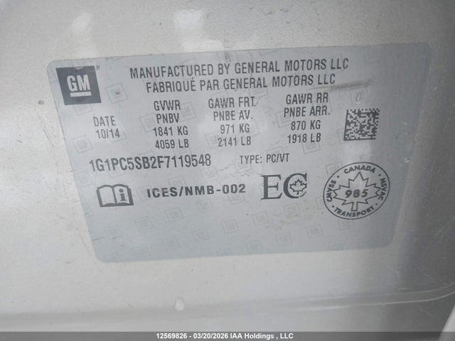 Продаж на аукціоні авто 2015 Chevrolet Cruze, vin: 1G1PC5SB2F7119548, номер лоту: 12569826