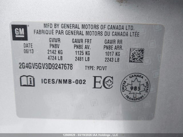 Aukcja sprzedaży 2013 Buick Regal Gs, vin: 2G4GV5GV3D9247678, numer aukcji: 12569829