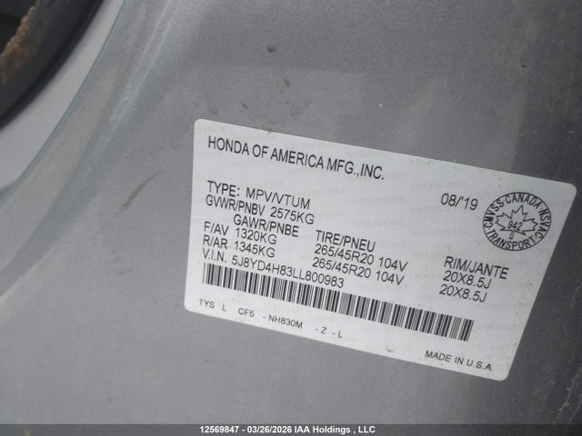 5J8YD4H83LL800983 Acura Mdx Advance