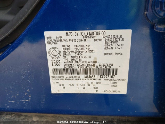MAJ6S3JL1KC297107 Ford Ecosport Ses