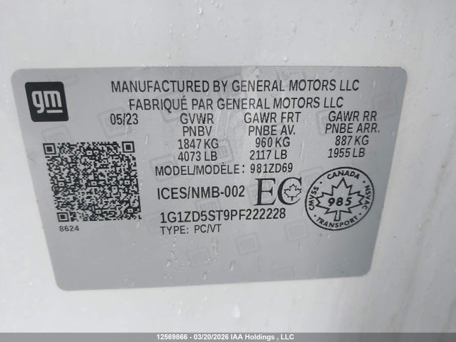 1G1ZD5ST9PF222228 Chevrolet MALIBU LT