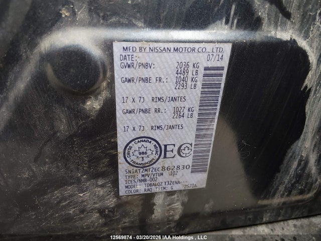 Aukcja sprzedaży 2014 Nissan Rogue, vin: 5N1AT2MT2EC862830, numer aukcji: 12569874