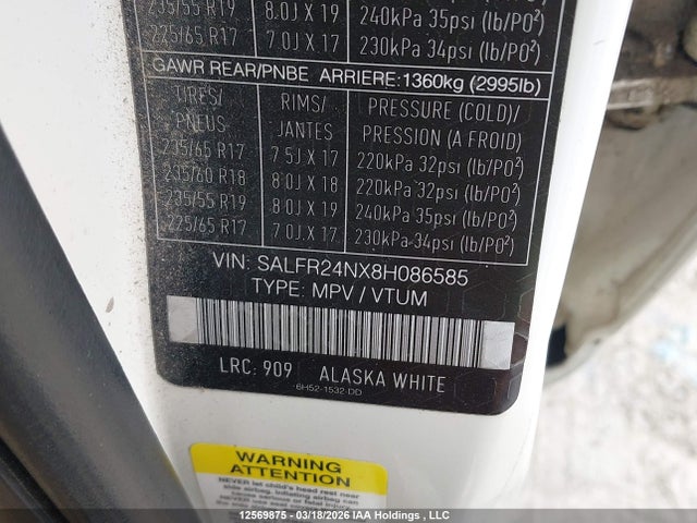 12569875 :رقم المزاد ، SALFR24NX8H086585 vin ، 2008 Land Rover Lr2 Hse مزاد بيع
