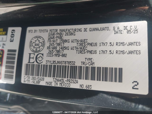 12569877 :رقم المزاد ، 3TYLB5JNXST078532 vin ، 2025 Toyota Tacoma Double Cab/sr5/trd Sport/trd Off Road/ltd مزاد بيع