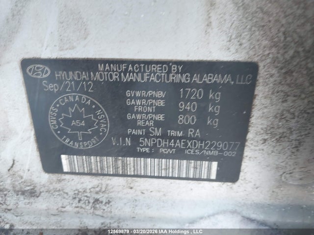 2013 Hyundai Elantra Gls/limited მანქანა იყიდება აუქციონზე, vin: 5NPDH4AEXDH229077, აუქციონის ნომერი: 12569879
