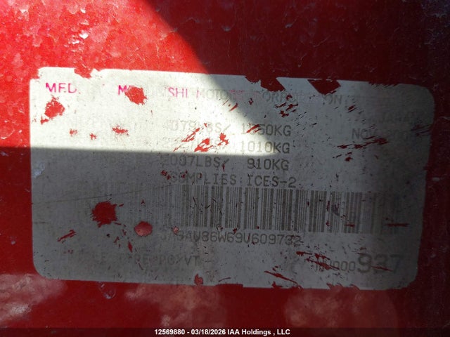 12569880 :رقم المزاد ، JA3AU86W69U609732 vin ، 2009 Mitsubishi Lancer Gts مزاد بيع