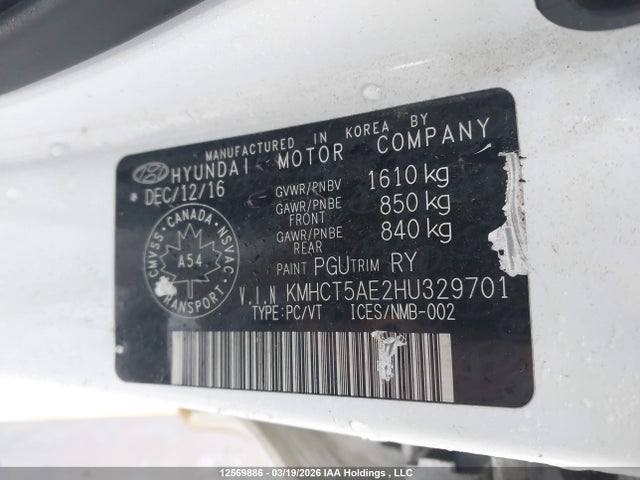 KMHCT5AE2HU329701 Hyundai Accent