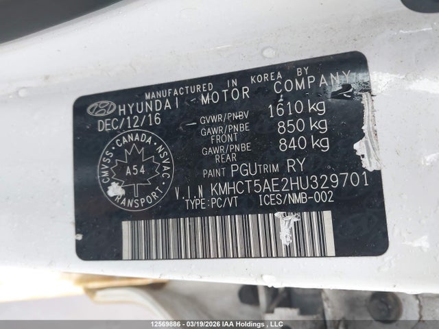 KMHCT5AE2HU329701 Hyundai Accent