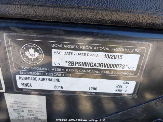 2BPSMNGA3GV000073 Skidoo Renegade Adrenaline