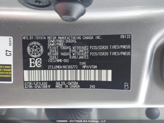 Aukcja sprzedaży 2022 Lexus Rx 350, vin: 2T2JZMDA1NC366773, numer aukcji: 12569900
