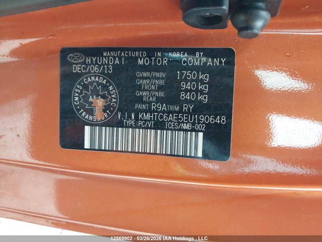 Продажа на аукционе авто 2014 Hyundai Veloster, vin: KMHTC6AE5EU190648, номер лота: 12569902