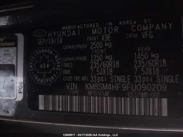 KM8SM4HF9FU090209 Hyundai SANTA FE XL