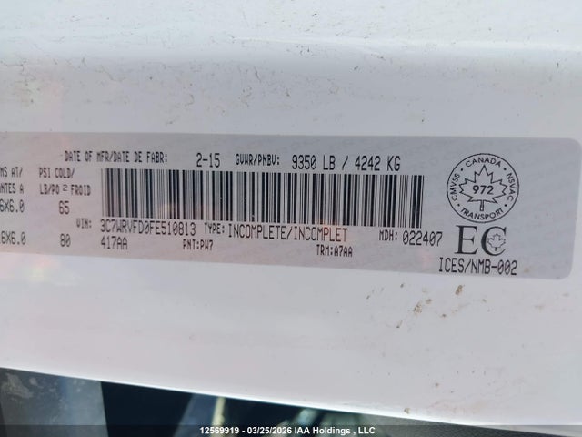 Продажа на аукционе авто 2015 Ram Promaster 3500 Cab Low Roof, vin: 3C7WRVFD0FE510813, номер лота: 12569919