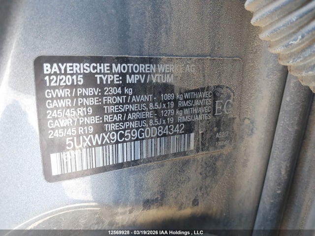 Aukcja sprzedaży 2016 Bmw X3 Xdrive28i, vin: 5UXWX9C59G0D84342, numer aukcji: 12569928