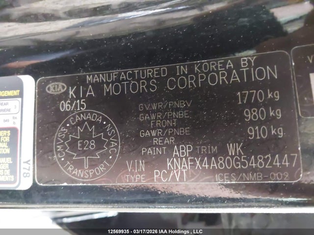 12569935 :رقم المزاد ، KNAFX4A80G5482447 vin ، 2016 Kia Forte Ex مزاد بيع