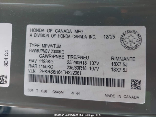 Продаж на аукціоні авто 2026 Honda Cr-v Trailsport Hybrid, vin: 2HKRS6H64TH222061, номер лоту: 12569938