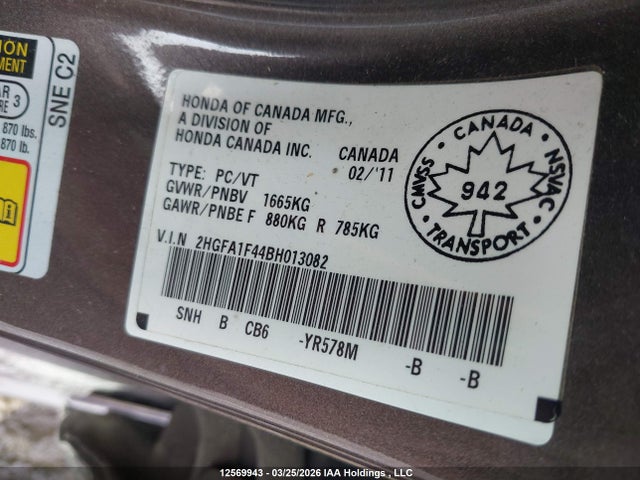 Aukcja sprzedaży 2011 Honda Civic Dx-g, vin: 2HGFA1F44BH013082, numer aukcji: 12569943