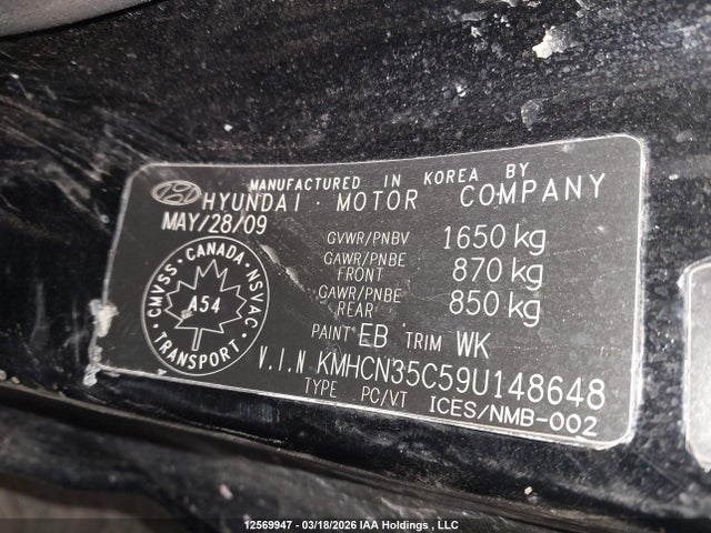 12569947 :رقم المزاد ، KMHCN35C59U148648 vin ، 2009 Hyundai Accent مزاد بيع