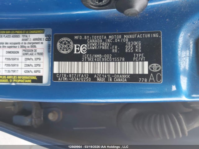 12569964 :رقم المزاد ، 2T1KE40E99C015578 vin ، 2009 Toyota Matrix Xr مزاد بيع