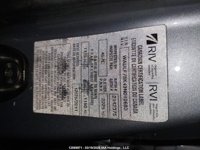 Продажа на аукционе авто 2009 Audi A4, vin: WAULF78K49N010683, номер лота: 12569971