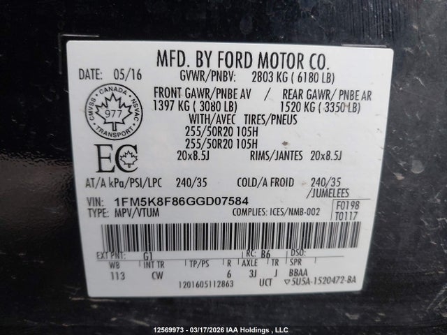 Aukcja sprzedaży 2016 Ford Explorer Limited, vin: 1FM5K8F86GGD07584, numer aukcji: 12569973