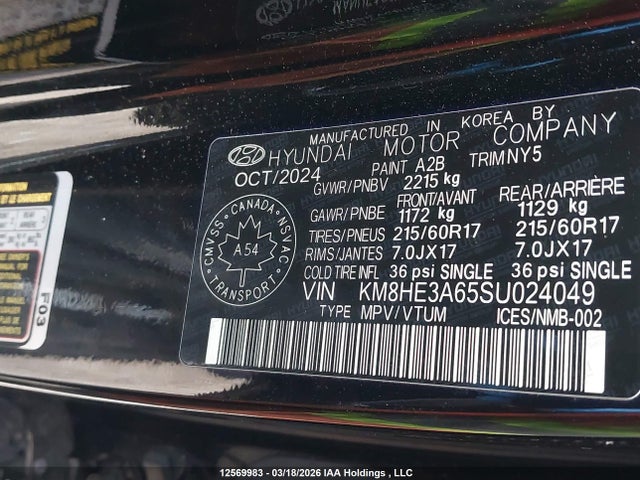 Продаж на аукціоні авто 2025 Hyundai Kona Electric Preferred W/ultimate Package Green Interior, vin: KM8HE3A65SU024049, номер лоту: 12569983