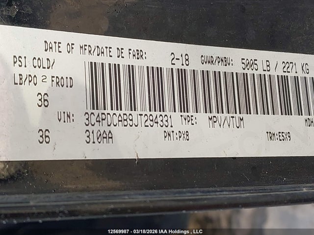Продажа на аукционе авто 2018 Dodge Journey Se, vin: 3C4PDCAB9JT294331, номер лота: 12569987