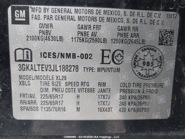 3GKALTEV3JL188278 GMC Terrain Sle