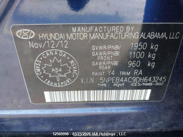 Продаж на аукціоні авто 2013 Hyundai Sonata, vin: 5NPEB4AC9DH643245, номер лоту: 12569998