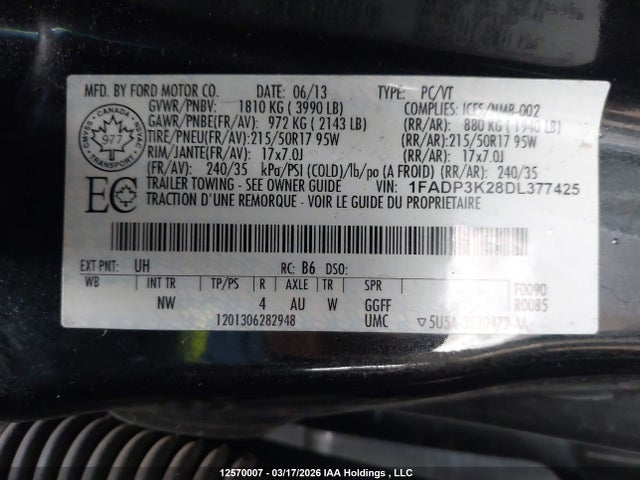 Aukcja sprzedaży 2013 Ford Focus Se, vin: 1FADP3K28DL377425, numer aukcji: 12570007