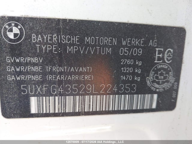 Aukcja sprzedaży 2009 Bmw X6 Xdrive35i, vin: 5UXFG43529L224353, numer aukcji: 12570009